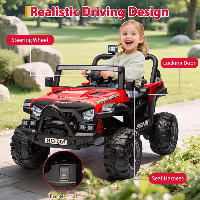 12V Kids Ride on Car, Electric Ride on Truck w/Parent Remote, Spring Suspension, Bluetooth Music, LED Light, 4.1Mph Max Speed, 3 Speeds, Battery Powered Vehicles for Kids Toddler Age 3-8, Red