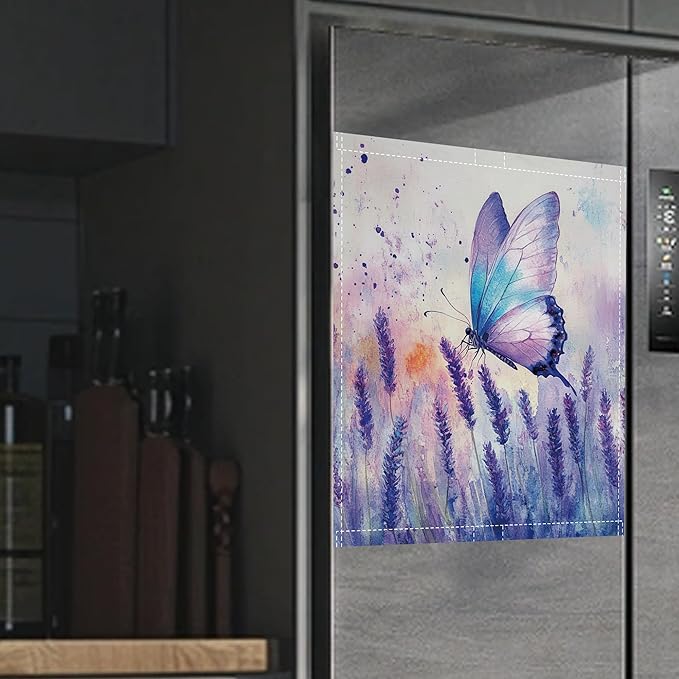 Dishwasher Magnet Cover,Purple Lavender Dishwasher Cover Magnetic Butterfly Home Appliances Refrigerator Decorative 23" x 26"
