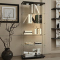 Glass Display Cabinet with LED, 5 Shelves with 2 Doors, Curio Storage Cabinets with Lock for Living Room, Office, Floor Standing Glass Bookshelf, Quick Installation - Black