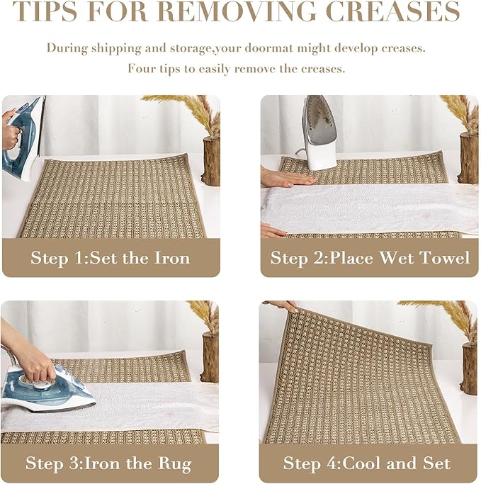 hicorfe Dirt Trapper Indoor Doormat,20"x32" Welcome Door mat,Non Slip Backing Washable Door Mats,Absorbent and Resistant Low-Profile Entrance Inside Floor Mat for Front Back Door,Entryway (Brown)
