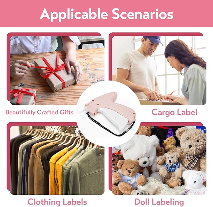 Clothing Label Gun with Box,Standard Retail Price Tag Labeling Gun Kit,Having 6 Needles, 2000 Micro Fasteners, Scissors and Soft Cover,Suitable for Store,Warehouse,Consignment,Yard Sale,etc.(Pink)