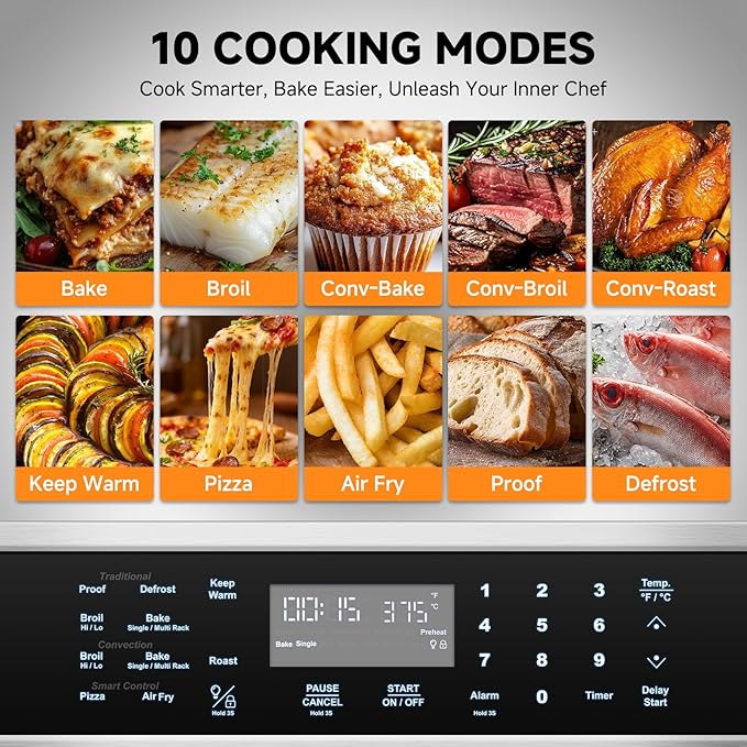 Wall-Oven-Single-Wall-Oven: AMZCHEF 24 inch Electric Wall Oven with 10 Functions, 2.5 Cu.Ft. Convection Wall Oven with Upgraded Control Panel, 2800w, 220V, Touch Control, Timer, Safety Lock