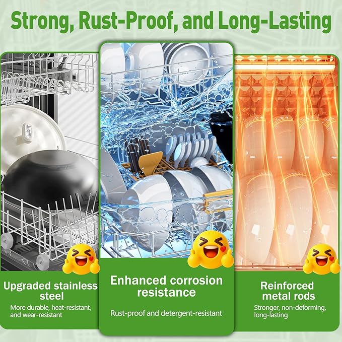 Upgrade W10139223 Dishwasher Lower Rack, 304 Stainless Steel with 6 wheels, designed for a 23-inch built-in dishwasher