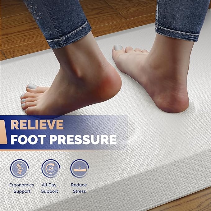 FEATOL Anti Fatigue Mats for Standing, 9/10 Extra Thick Ergonomic Standing Desk Mat, Comfort & Durable Memory Foam Standing Mat at Home,Office All Day (20" x 59", White, 2PC)