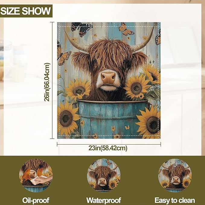 Highland Cow Magnetic Dishwasher Cover,Sunflower Butterfly Dishwasher Covers for The Front Magnetic Dishwasher Panel Decal Cover for Kitchen 23x26inch
