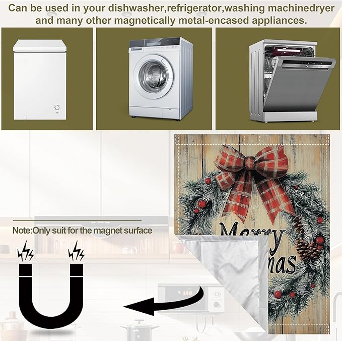 Merry Christmas Dishwasher Magnet Cover,Rustic Wooden Kitchen Decor Waterproof Refrigerator Magnet Appliance Cover Protector,23Wx26H Inches