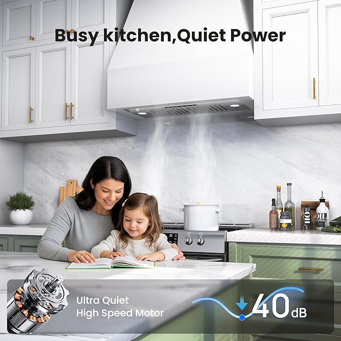 36 inch Built-in/Insert Range Hood 980 CFM, Ducted/Ductless Convertible Duct Stainless Steel Kitchen Vent Hood with 4 Speed Gesture Sensing& Touch Control Panel