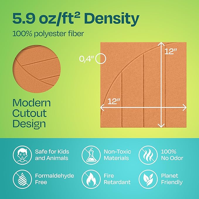 Acoustic Panels 12-Pack Soundproof Wall Panels 12"x12"x0.4" Decorative Sound Dampening for Your Home, Office, Studio, Bedroom & More with Unique ModuArc Carving [70'S Orange]