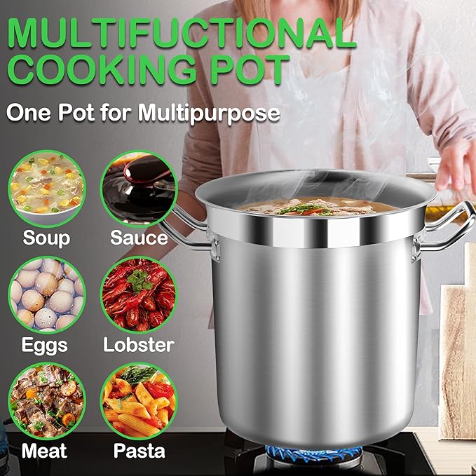 Commercial Grade Large Stock Pot - Soup Pot with Lid - Non-Nickel Stainless Steel - Healthy Cookware Polished Stockpots - Heavy Duty - 50 Quart (12.5Gallon)
