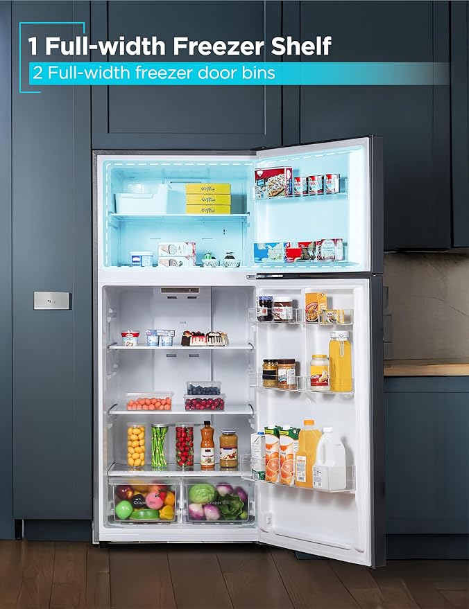 BLACK+DECKER 18.1 Cu. Ft. Top Mount Refrigerator with Ice Maker, 2-Door Refrigerator with Top Freezer, Freezer with Icemaker and Adjustable Temperature Control, ENERGY STAR, BR1810HIMB, Black