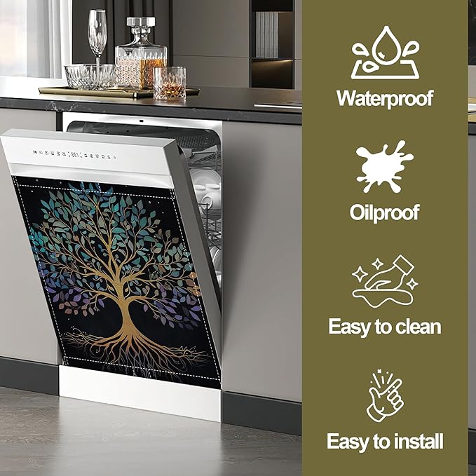 Dishwasher Magnet Cover,Tree of Life Dishwasher Cover Magnetic Home Appliances Refrigerator Decorative 23" x 26"