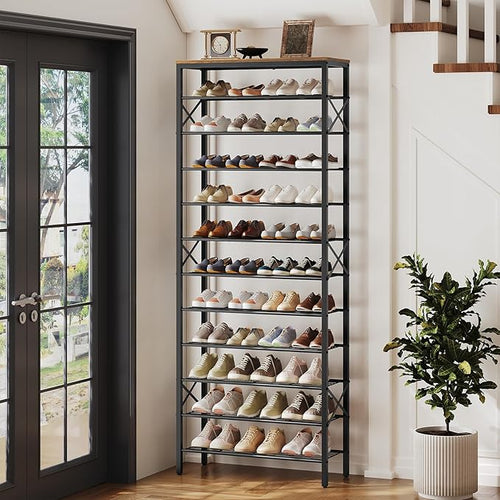 12 Tier Shoe Rack, Large Capacity Shoe Storage Organizer Holds 48 Pairs, Sturdy and Stable, for Entryway, Hallway, Closet, Dorm Room, Rustic Brown SS12BR