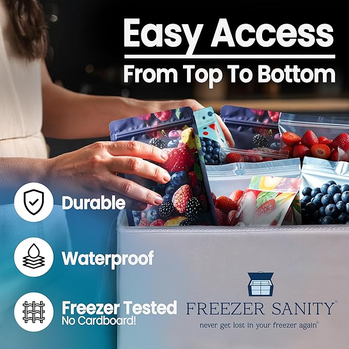 The Original Chest Freezer Organizer Bins, Stackable Storage Organizers, Deep Freezer Dividers, Handles, Heavy-Duty, Water-Proo (4 Pack Large 19x14x9)