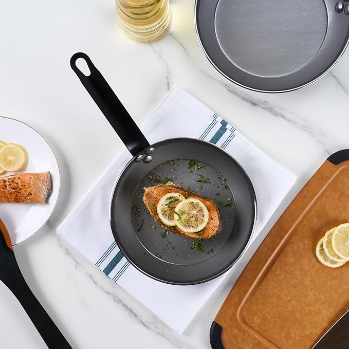 Restaurantware Fry Pan 1 Pack of 7.8 Inches Carbon Steel Non-Stick Searing Pan With Ergonomic Handle Silver For Sauteing and Omelets