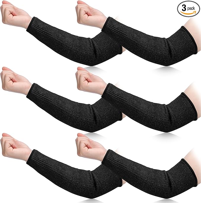 Sintege 3 Pairs Arm Protectors for Thin Skin and Bruising Cut Resistant Forearm Sleeve Level 5 Arm Burn Protection Sleeve(12.6 Inch,Black)