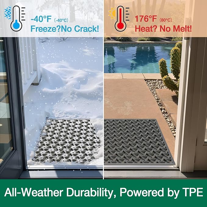 LUMI Outdoor Doormat 24x36, Front Door Mat Outside Entrance, Heavy Duty Rubber Welcome Exterior Door Mat Non Slip Waterproof, Outdoor Rubber Mats with Drainage Holes, Easy Clean Entryway Mats, Grey