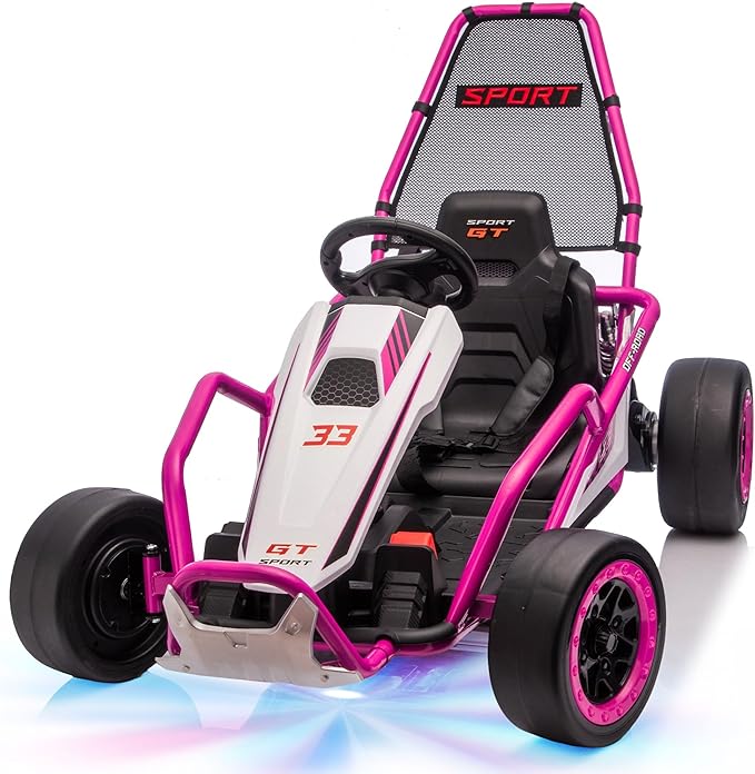 24V 8.5 MPH Electric Go Kart for Kids, 400W Powerful Drift Kart w/Front EVA Wheel & Metal Frame, Ride on Toy w/Music & Lights, Suspension, 2 Speed, 5 Point Harness, Crazy Cart for Ages 6+, Pink