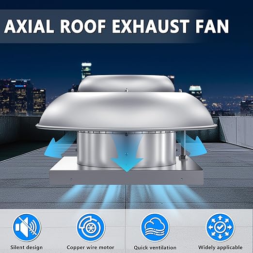 Roof Mounted Downblast Exhaust Fan Direct Drive Axial Exhaust Fan -21" Fan Base, 1/6 HP 1160 CFM 115 Volt Single Phase Motor