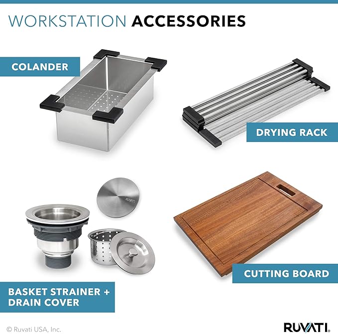 Ruvati 25 x 22 inch Workstation Drop-in Tight Radius Topmount 16 Gauge Stainless Steel Ledge Kitchen Sink Single Bowl - RVH8023
