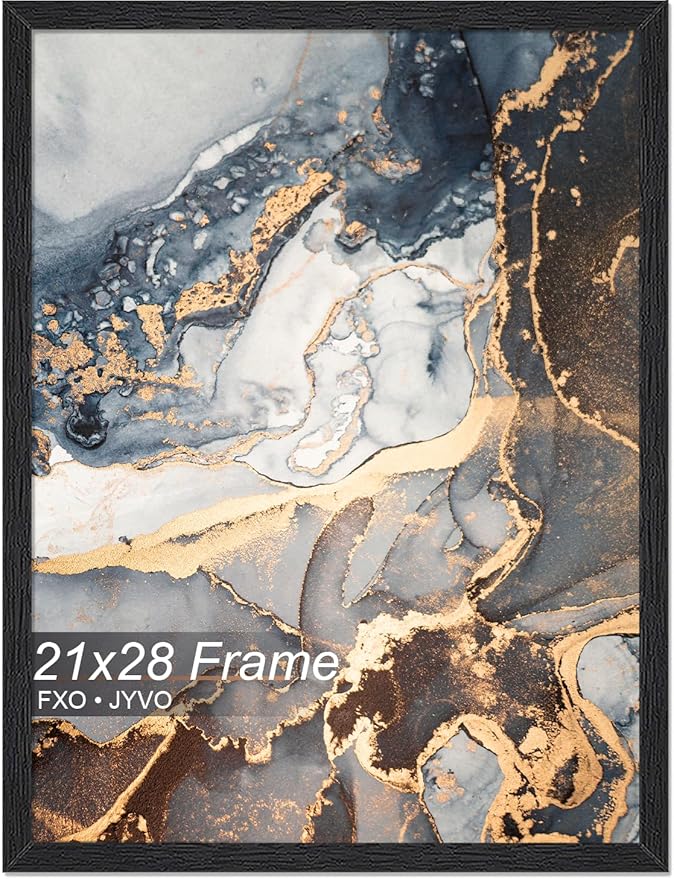 Engineered Wood 21x28 Frame, Black Picture Frame for 21 x 28 Inch Poster Puzzle Photo, Light Weight 21 by 28 Poster Frame with Wood-grain for Wall - 1 Pack/Black/21 x28