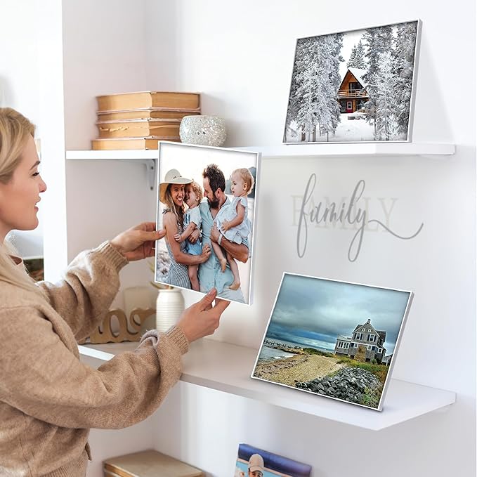MANTELLO ESSENTIALS Front Loading White Picture Frame 8.5x11 - Set of 6 - Table Desk Wall hanging For Artwork - Certificates Diplomas - Family Gallery Multi Photo Frame