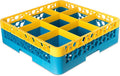 CFS RG9-1C411 OptiClean 9 Compartment Glass Rack with 1 Extender, 5.56", Polypropylene, Yellow/CFS Blue