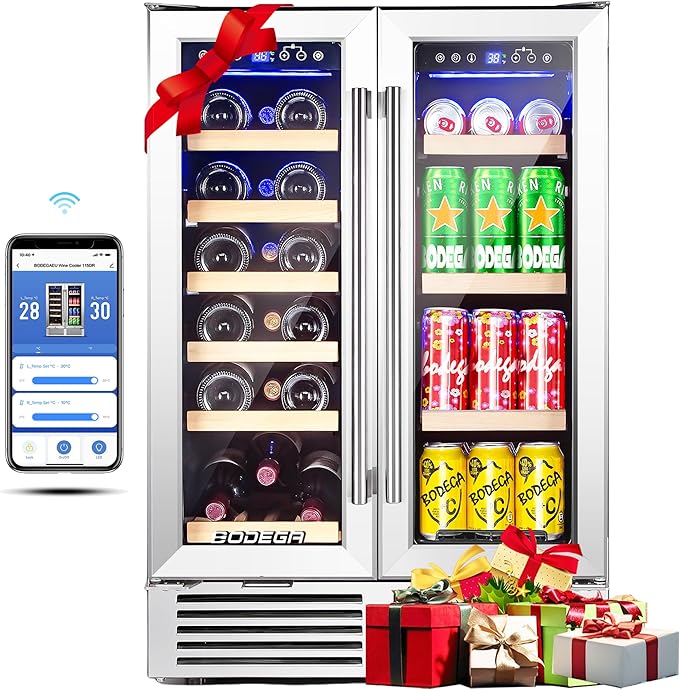 BODEGACOOLER Wine and Beverage Refrigerator, 24 Inch Under Counter Commercial Beverage Refrigerator, Large Capacity Back Bar Cooler With 2 Glass Doors,LED Lighting for Beer,Soda,Wine,4.1 Cu.Ft.,Black.