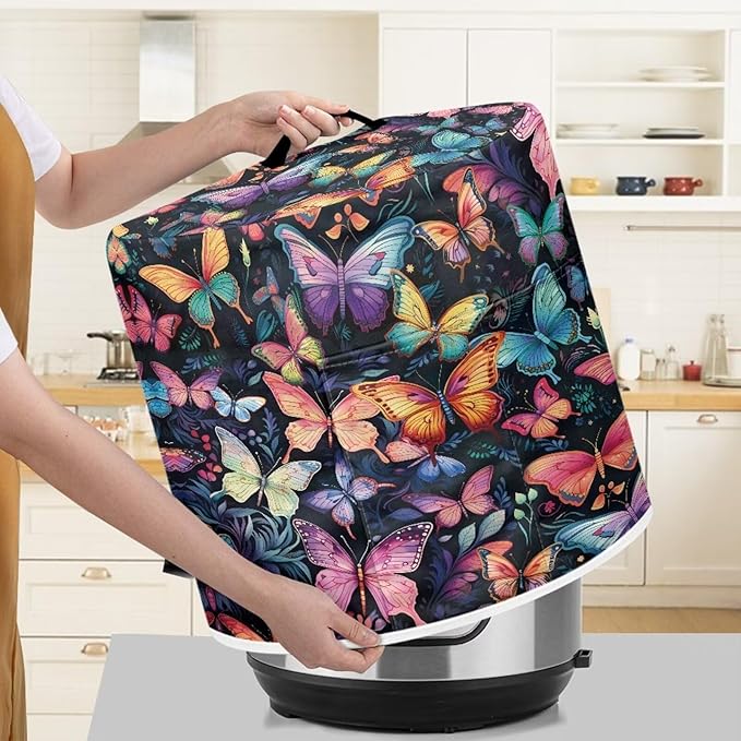 Flashideas Colorful Butterfly Pressure Cooker Cover for 8 Quart Instant Pot and Air Fryer Accessories, Stain Resistant Washable Round Protective Cover Electric Appliance Cover with Front Pocket