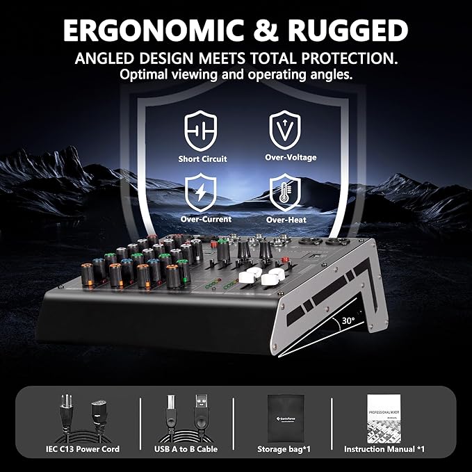 4 Channel Audio Mixer, 99 DSP Sound Board Console with 48V Phantom Power, Professional DJ Mixer for Podcasting, Streaming, Studio Recording (SMX4)