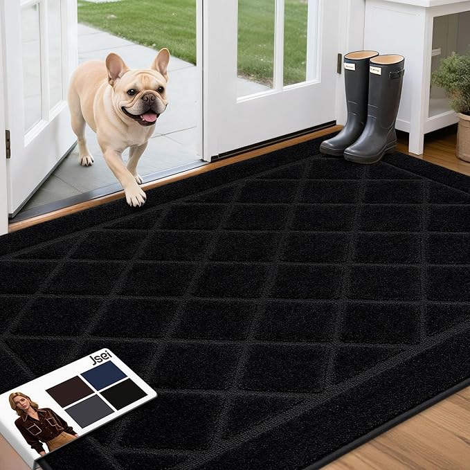 JSEI Dirt Trapper Door Mat 36"x60", Non-Slip Washable Entryway Mats, Dog Door Mat, Stain Resistant and Absorbent Floor Mats, Low Profile Welcome Mat for Front Back Door, Black