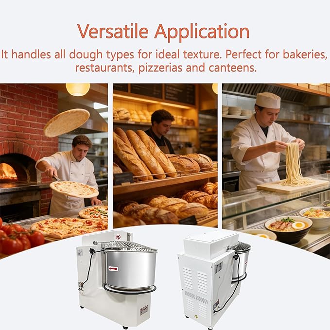TECHTONGDA 20L Commercial Dough Mixer Machine with Removable Bowl & Timer, Double-speed Double-action Dough Kneading Machine, 110V Stainless Steel Stand Spiral Mixer for Restaurant Bakery Pizzeria ﻿