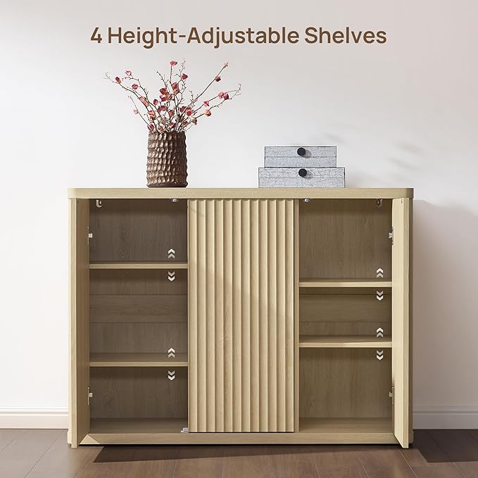 SICOTAS Buffet Cabinet with Storage Accent Sideboard with 3 Doors Modern 46.6" Wide Credenza Fluted Buffet Table Media Console Cabinet Entryway Cabinets for Living Room Kitchen Dining Room Hallway