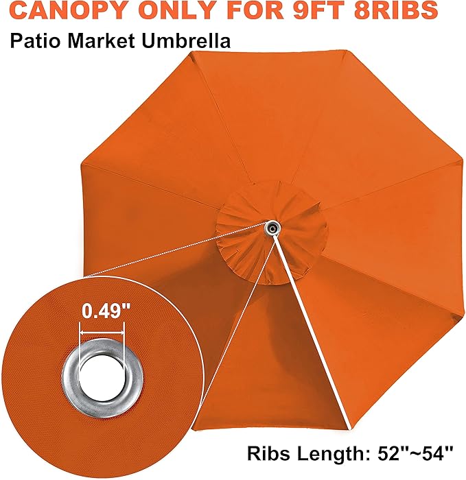 EliteShade USA 9FT Patio Umbrella Replacement Covers 8 Ribs Market Umbrella Canopy Cover (CANOPY ONLY) (Rust)