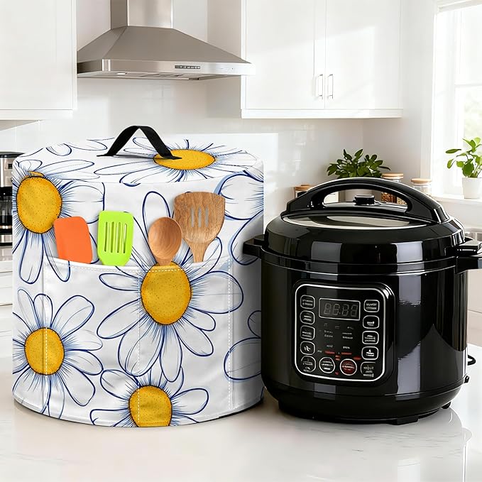 Kitchen Appliance Accessories Dust Cover for 3-6-8 Quart Instant Pot, Pressure Cooker, Air Fryer & Crock Pot,Decorative Appliance Cloth Cover with Top Handle & Storage Pockets (Daisy, 6 Quart)