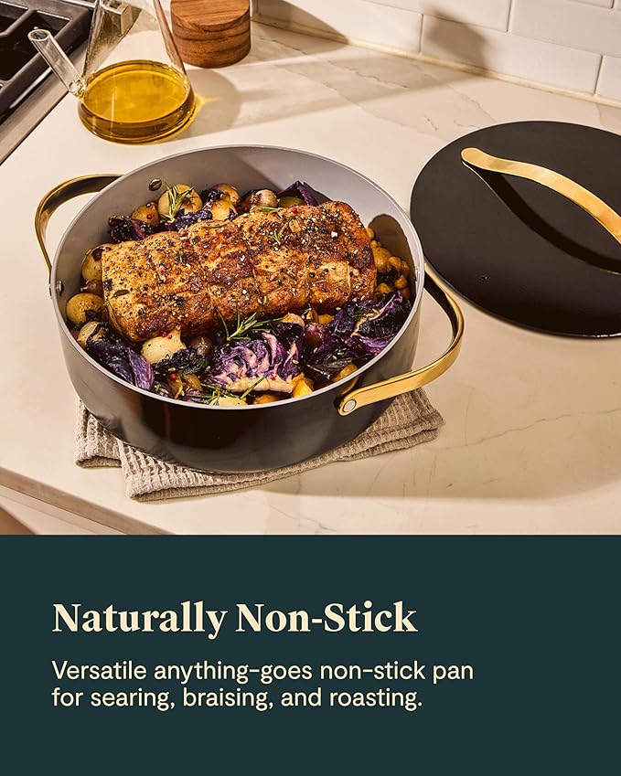 Caraway Rondeau - 6 Qt Non-Stick Pan with Lid - Free From Forever Chemicals - Perfect for Searing, Braising, & Roasting - Marigold