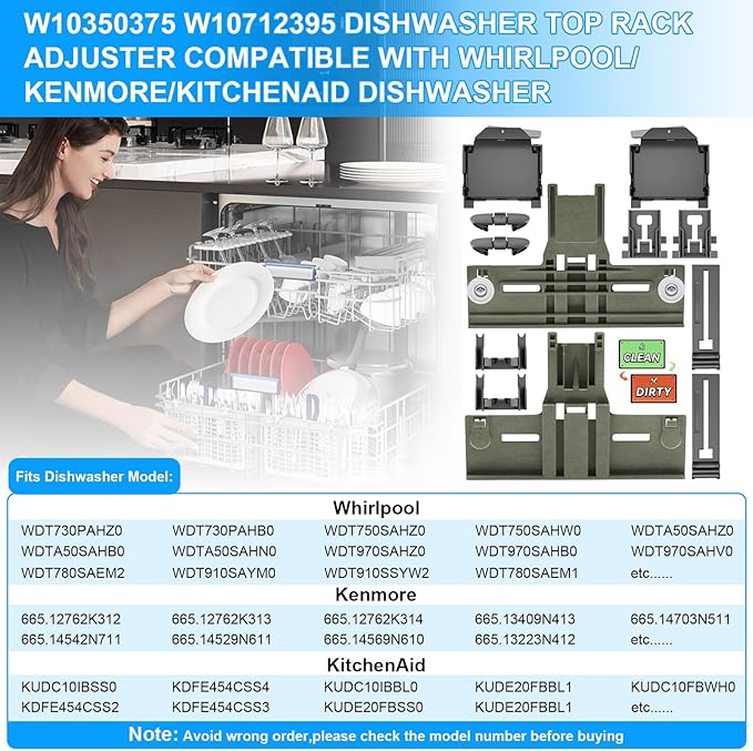 [13 Pack] Upgraded W10350375 Dishwasher Top Rack Parts and W10195372 W10195373 Adjuster Housing for Whirlpool Kenmore Dishwasher Parts WDT730PAHZ0 WDTA50SAHZ0 WDT750SAHZ0 WDT970SAHZ0 Upper Rack Parts