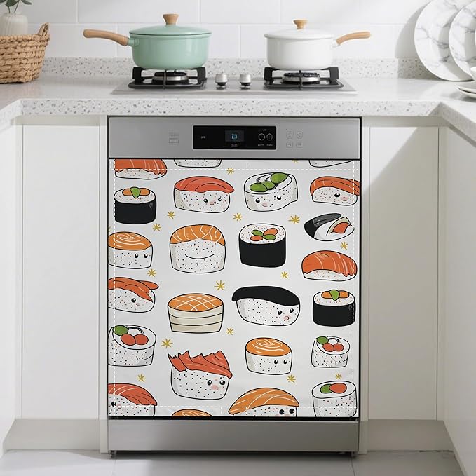 Japaness Sushi Print Dishwasher Magnets Decorative Cover,Magnet Fridge Panel Decal for Home Kitchen Decor,23x26 in