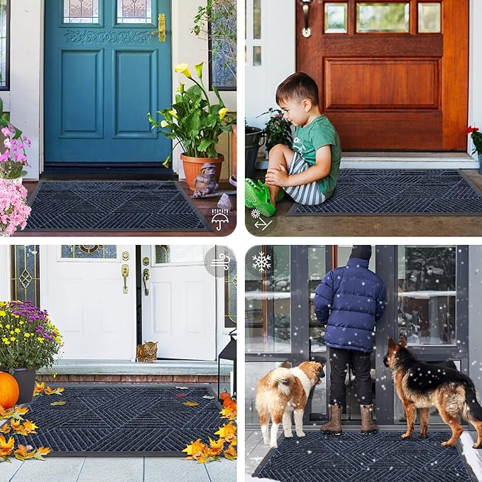 Smiry Front Door Mat Outside Entrance, Heavy Duty Sturdy Natural Rubber Doormat, Trap Dirt and Moisture, Easy Clean Low Profile Welcome Floor Mats for Indoor Outdoor Entry, 35X23 Inch, Navy Blue