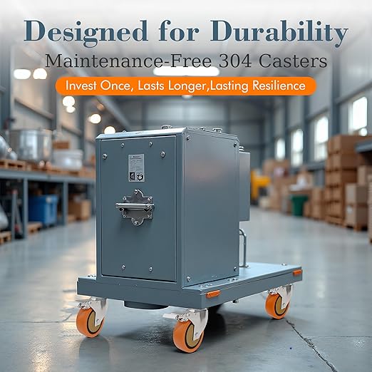5 Inch 304 Stainless Steel Casters with Brake, Set of 2, Heavy Duty Swivel Wheels for Commercial Kitchen, Food Processing, Hospital, Lab, Utility Carts