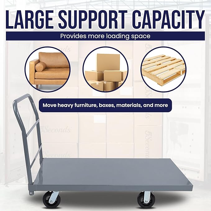 5Seconds Platform Cart Industrial Dolly Heavy Duty 48” X 24” Platform Hand Push Truck Commercial Cart Flatbed with 2000lb Capacity, Moving Cart 6” Swivel Wheels Flatbed cart