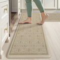 KIMODE Kitchen Mats for Floor Cushioned Anti Fatigue,Boho Farmhouse Kitchen Rugs Sets of 2,Cushioned Floor Mats Non Slip,Memory Foam Kitchen Mat for Laundry Sink Office Home,Khaki