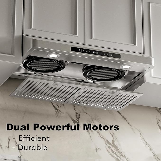 Range Hood 30inch Under Cabinet, 900CFM Kitchen Vent Hood with Gesture/Touch Control and Permanent Stainless Steel Filters, Ducted Vent, Top and Rear Vents