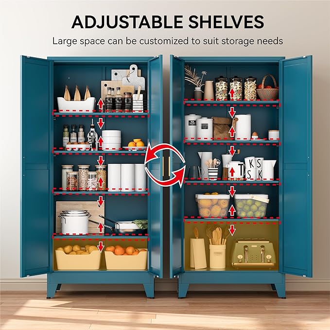 COFaR 71" Pantry Cabinet in Peacock Blue, 5-Tier Storage with Adjustable Shelves, Modern Statement Cupboard for Kitchen, Bathroom & Living Room