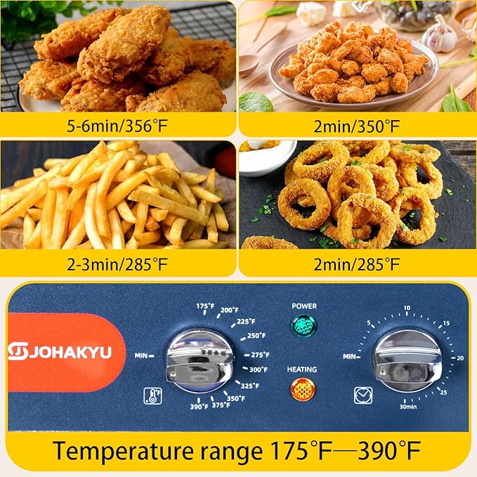 JOHAKYU 13Lbs/6L Electric Commercial Deep Fryer with Basket, Timer & Drain - Swung Up Fryer Head, 120V 1800W Stainless Steel Countertop for Home & Restaurant Use