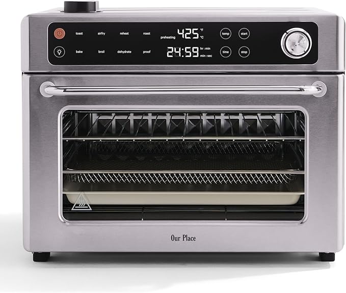 Our Place Wonder Oven Pro | 8-in-1 Digital Air Fryer & Countertop Oven with Basket, Rack, Pan & Tray | 3-Rack, 32 QT - Air Fry, Toast, Roast, Bake, Reheat, Broil, Proof & Dehydrate | Stainless Steel