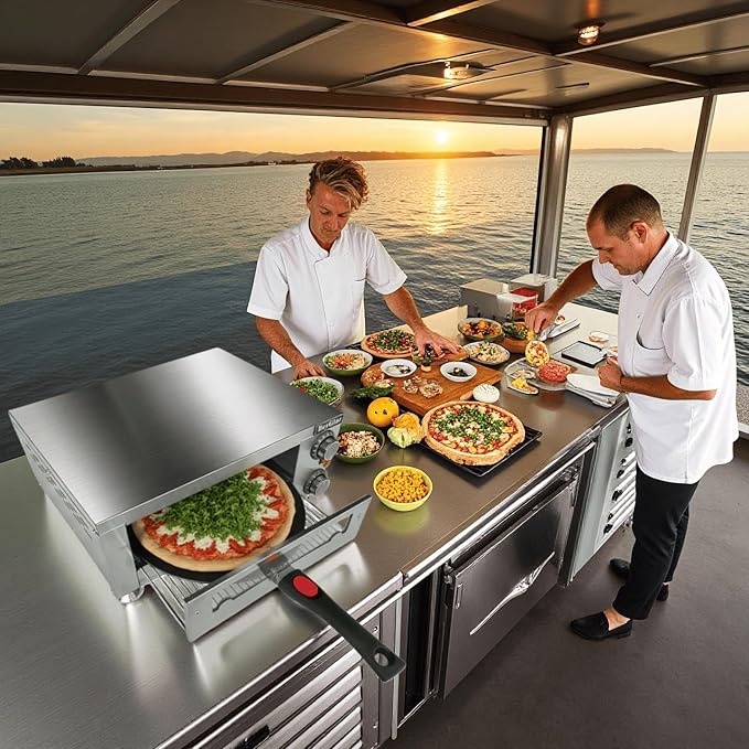 Electric Pizza Oven Indoor, Countertop Pizza Oven with Two 12 inch Baking Trays, Oven Mitts,Commercial Pizza Maker for Home, Stainless Steel Pizza Cooker with Visual Window, Removable Handle