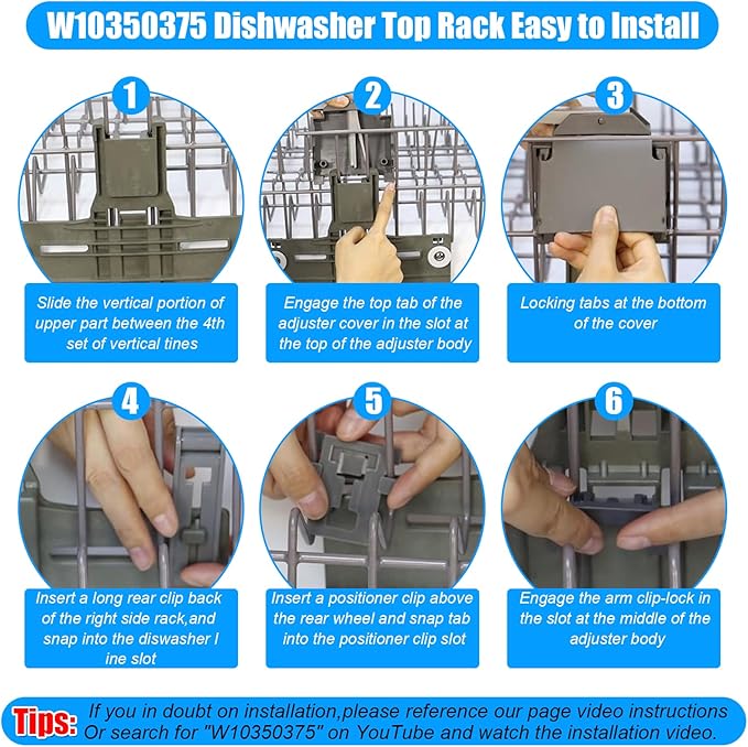 UPGRADED W10350375 Dishwasher Top Rack Parts & W10320664/5 Housing for Kenmore Whirlpool Dishwasher Parts WDT730PAHZ0 WDT750SAHZ0 WDTA50SAHZ0 WDT970SAHZ0 Upper Rack Parts,13 Pack