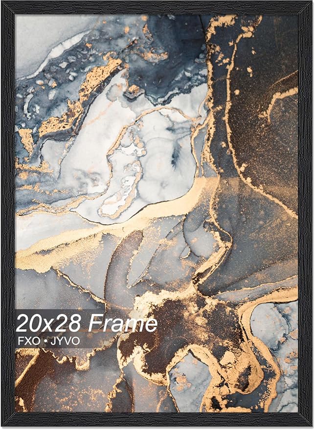 Engineered Wood 20x28 Frame, Black Picture Frame for 20 x 28 Inch Poster Puzzle Photo, Light Weight 20 by 28 Poster Frame with Wood-grain for Wall - 1 Pack/Black/20 x28