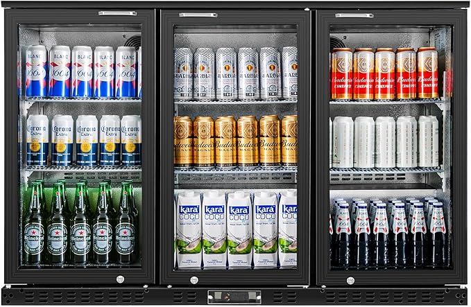 Back Bar Cooler with 3 Glass Doors Under Counter Commercial Beverage Refrigerator 11.5 Cu.ft. ETL Black Drink Fridges for Beer, Wine,Soda, Drinks