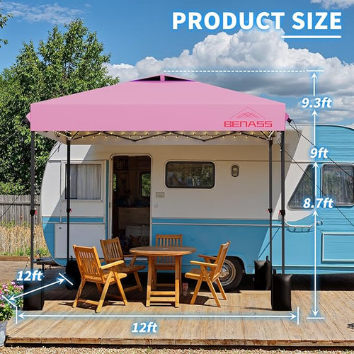 10x10 Pop Up Canopy, Easy Up Canopy Tent, Heavy Duty Tents for Parties, One Person Set Up Event Tent, Pink
